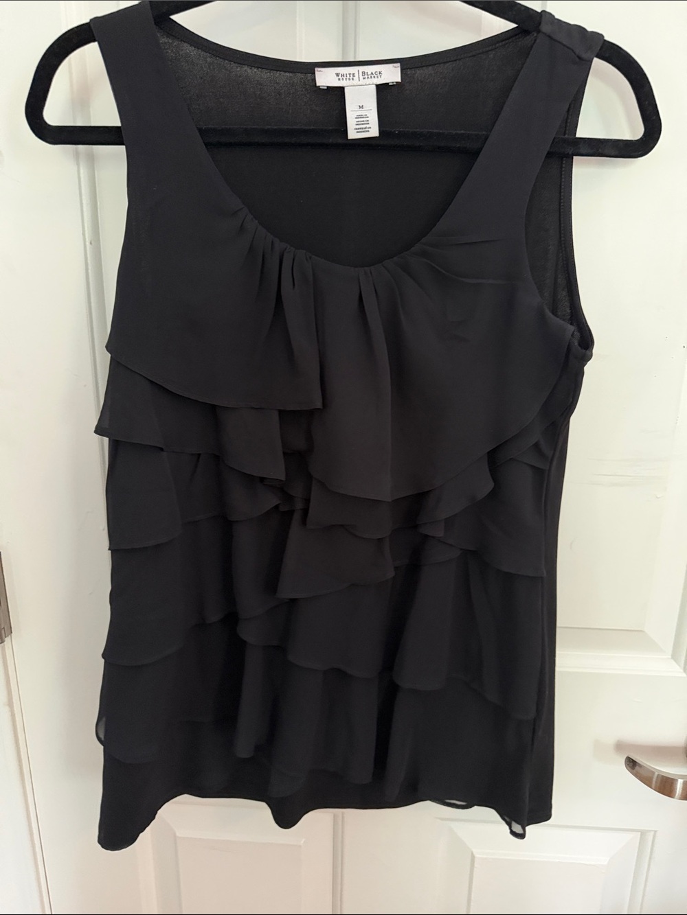 White House Black Market Black Ruffle Tiered Sleeveless Camisole